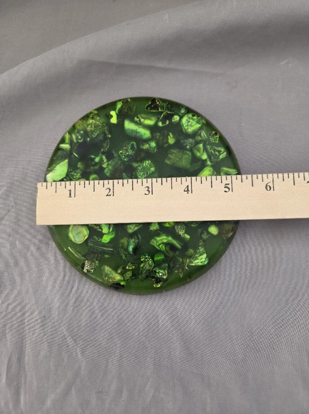 Vintage Green Trivet with Embedded Stones